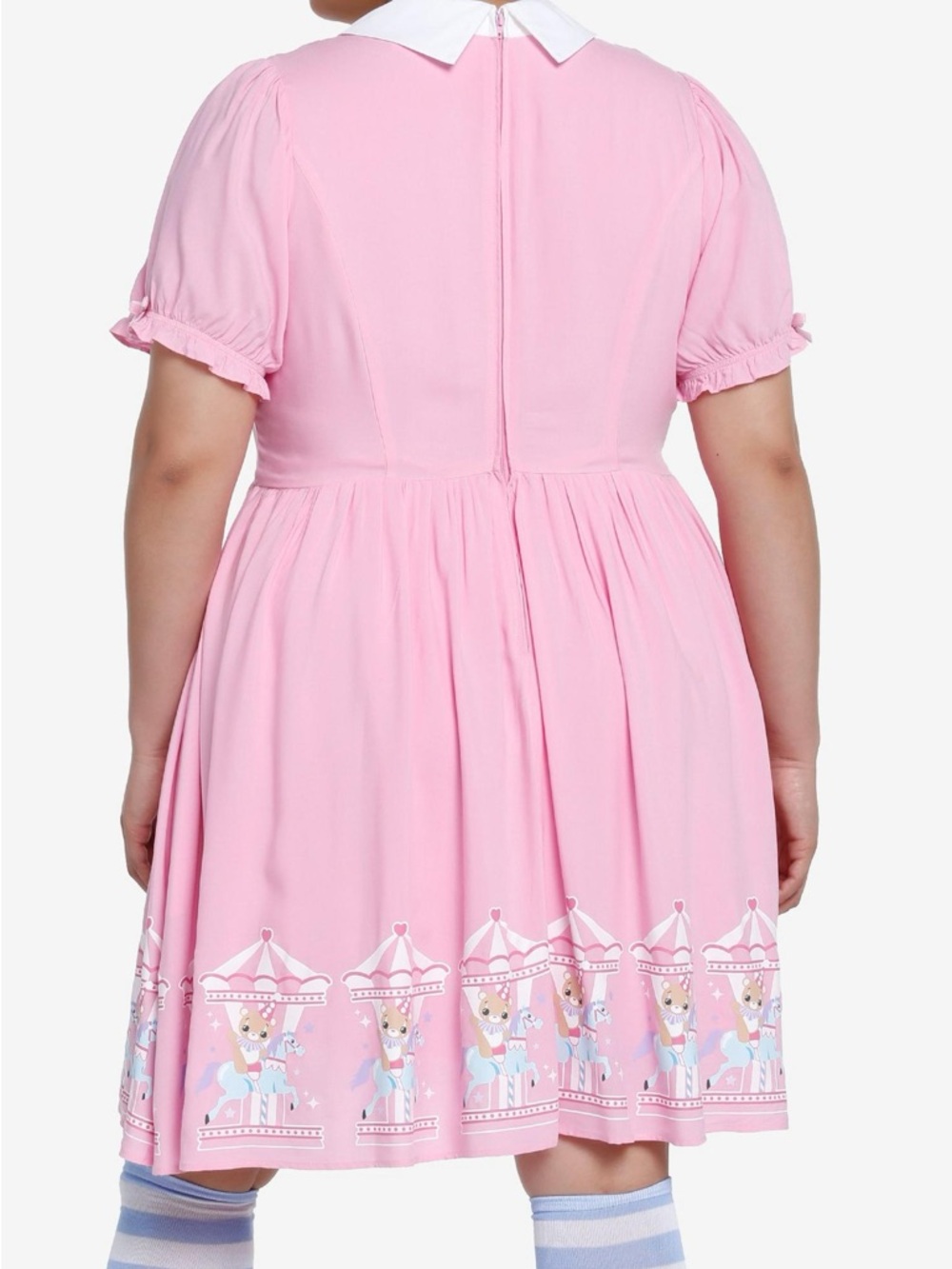 Sweet society Pink Carousel Print Collar Womens Dress pulls on sleeve Bin#6 - Picture 10 of 12
